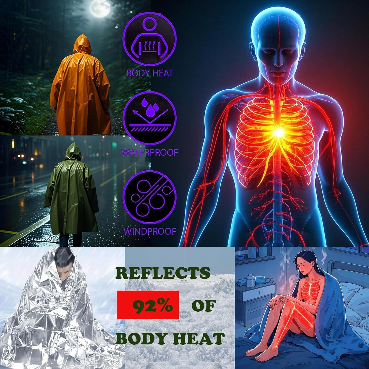 Camping Raincoat Waterproof Su - Survival Blanket Reflective ulasan dan harga